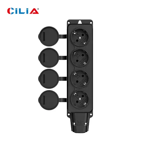 EU Germany 1/4 Circuit Waterproof Power Socket IP54 Wireless Expansion Power Strip with Waterproof Cover 16A 250V 3500W