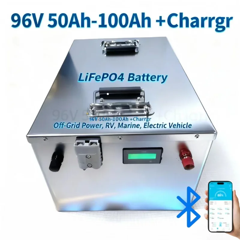 96V LiFePO4 Battery Pack 50Ah 80Ah 100Ah with Smart BMS, Deep Cycle Lithium Iron Phosphate Battery in Metal Case for Golf Cart,
96V LiFePO4 Battery Pack 50Ah 80Ah 100Ah with Smart BMS, Deep Cycle Lithium Iron Phosphate Battery in Metal Case for Golf Cart,
