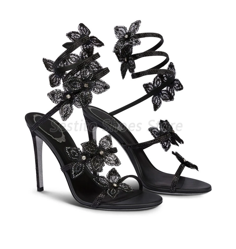 Rhinestone Lace Butterfly Ankle Wrapped Sandals for Women Black White Round Toe Thin High Heels Summer Party Wedding Bride Shoes
Rhinestone Lace Butterfly Ankle Wrapped Sandals for Women Black White Round Toe Thin High Heels Summer Party Wedding Bride Shoes