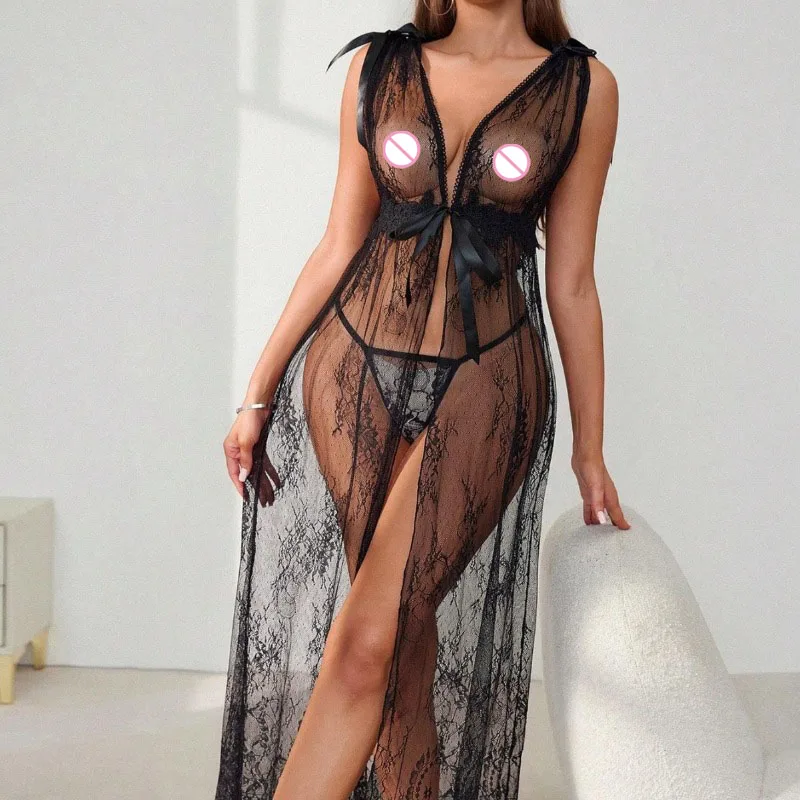 Sexy Nightdress Lace Nightgown with Deep V Long Pajamas for Women 2PCS Set Women'S Pajama Clothes Nighties Lingerie Tank Top
Sexy Nightdress Lace Nightgown with Deep V Long Pajamas for Women 2PCS Set Women'S Pajama Clothes Nighties Lingerie Tank Top