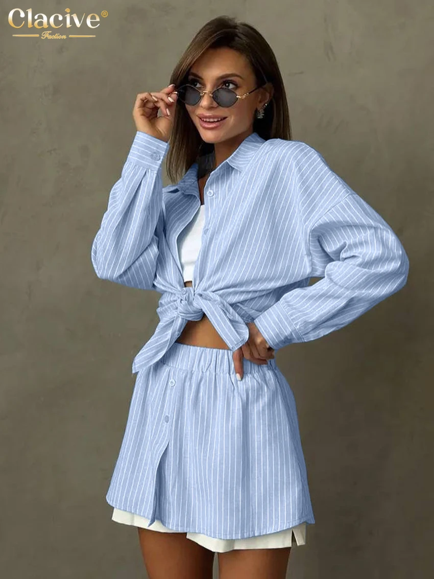 Clacive Fashion Loose Blue Stripe Women's Two Pieces Set Elegant Long Sleeve Shirt With High Waist Shorts Set Female Streetwear
Clacive Fashion Loose Blue Stripe Women's Two Pieces Set Elegant Long Sleeve Shirt With High Waist Shorts Set Female Streetwear