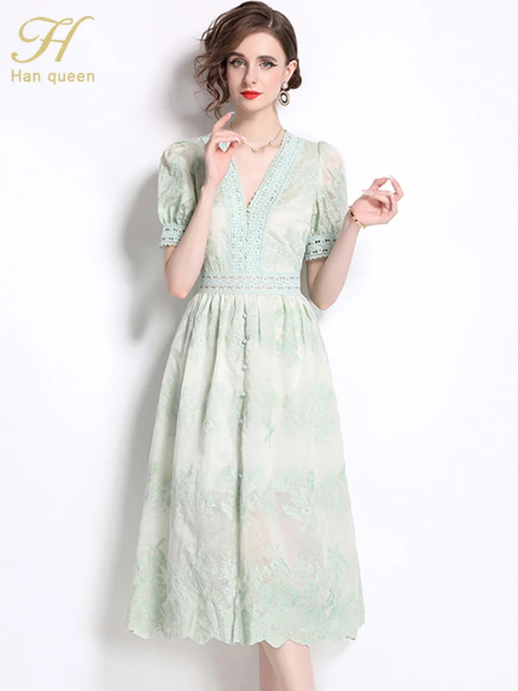 H Han Queen Summer Holiday Embroidery Lace Evening Long Dresses V-neck Floral Sundress High Street Ladies French Cocktail Dress
H Han Queen Summer Holiday Embroidery Lace Evening Long Dresses V-neck Floral Sundress High Street Ladies French Cocktail Dress