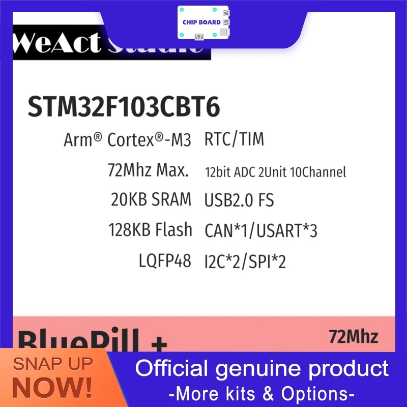Плата разработки WeAct STM32F103C8T6/CBT6 Bluepill Plus ARM, минимальный системный модуль STM32F1
Плата разработки WeAct STM32F103C8T6/CBT6 Bluepill Plus ARM, минимальный системный модуль STM32F1