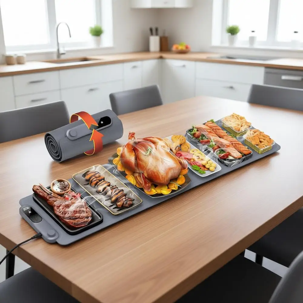 Сверхдлинный коврик для подогрева еды 42x12, быстрый нагрев по всей поверхности с таймером на 6 часов и 19 уровнями контроля температуры, скручивается для хранения
Сверхдлинный коврик для подогрева еды 42x12, быстрый нагрев по всей поверхности с таймером на 6 часов и 19 уровнями контроля температуры, скручивается для хранения