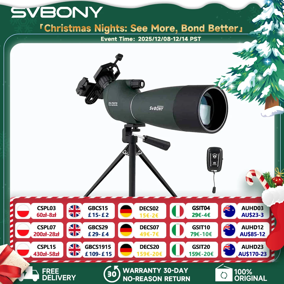 SVBONY SV28 50/60/70 Зрительная труба с зумом, телескоп, мощная водонепроницаемая призма PORRO дальнего действия для стрельбы, кемпингового снаряжения
SVBONY SV28 50/60/70 Зрительная труба с зумом, телескоп, мощная водонепроницаемая призма PORRO дальнего действия для стрельбы, кемпингового снаряжения
