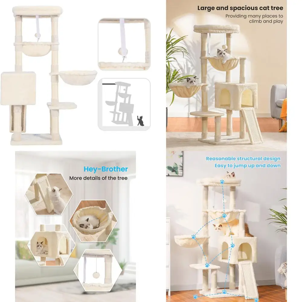 Indoor Cat Tree with Padded Bed, Cozy Condo, Hammocks, and Sisal Scratching Posts, Beige
Indoor Cat Tree with Padded Bed, Cozy Condo, Hammocks, and Sisal Scratching Posts, Beige