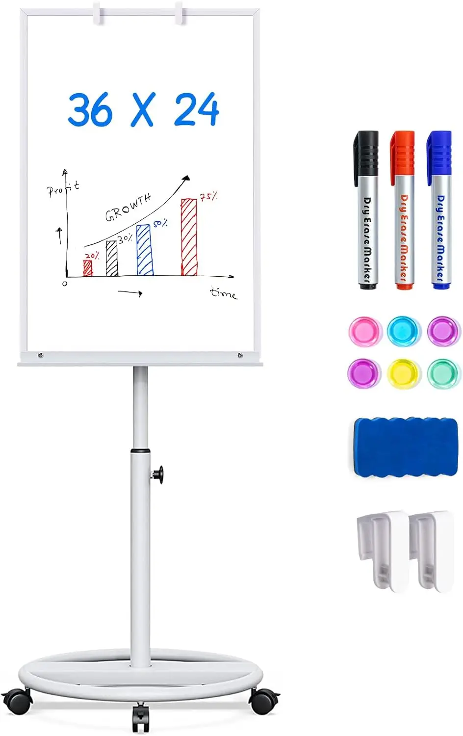 Mobile Whiteboard 36x24 Inches - Standing Magnetic Dry Erase Board with Wheels, Adjustable Height, Flipchart Hooks for Classroom Office
Mobile Whiteboard 36x24 Inches - Standing Magnetic Dry Erase Board with Wheels, Adjustable Height, Flipchart Hooks for Classroom Office