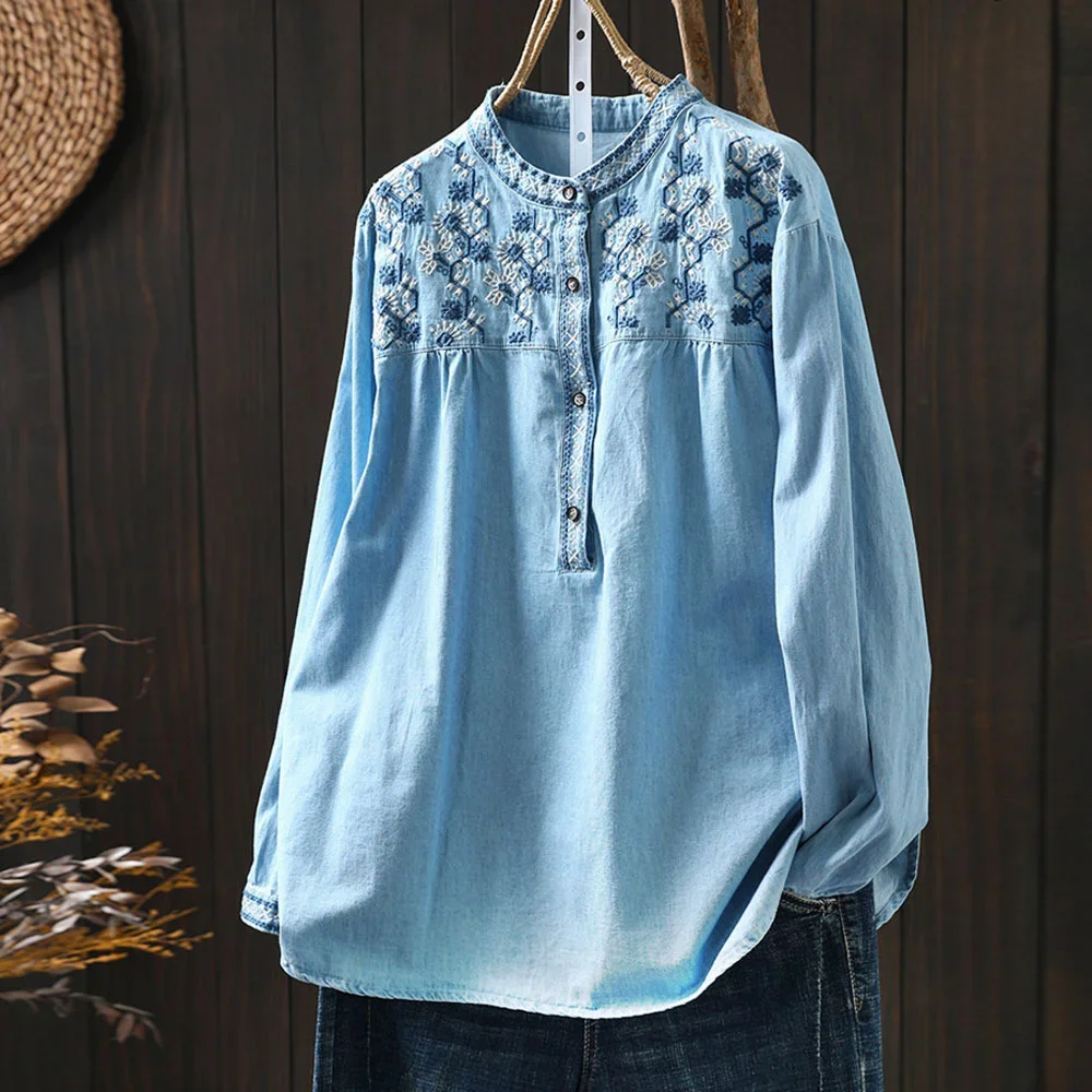 Elegant blouses for women 2024 summer ethnic long sleeve embroidery denim shirts and blouses jean shirts Y2K vintage top
Elegant blouses for women 2024 summer ethnic long sleeve embroidery denim shirts and blouses jean shirts Y2K vintage top