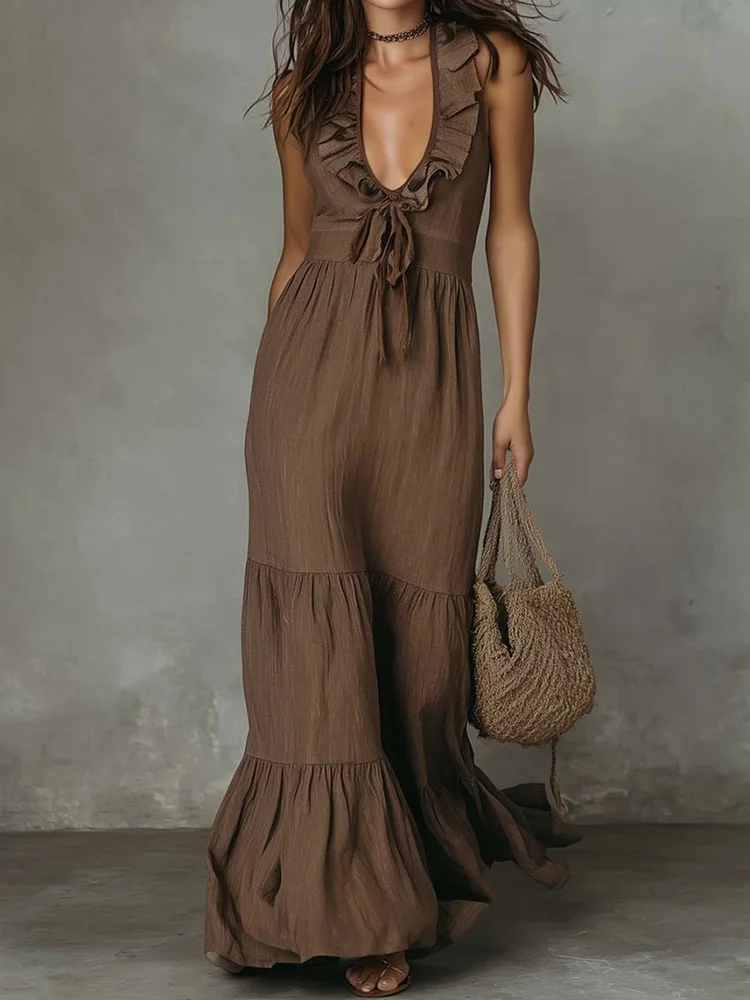 Women Elegant Patchwork Maxi Dress Deep V Neck Ruffles Sleeveless Summer Casual Holiday Party Dress Solid Color Streetwear 2026
Women Elegant Patchwork Maxi Dress Deep V Neck Ruffles Sleeveless Summer Casual Holiday Party Dress Solid Color Streetwear 2026