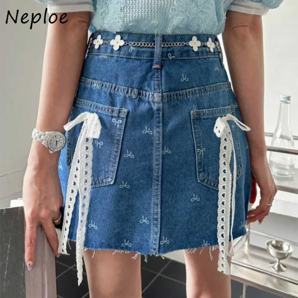 Neploe Fashion High Waist Lace Bow Skirt Flash A-line Denim All-match Trendy Sweet Lovely Mujer Faldas Print Minority Cute Falda
Neploe Fashion High Waist Lace Bow Skirt Flash A-line Denim All-match Trendy Sweet Lovely Mujer Faldas Print Minority Cute Falda