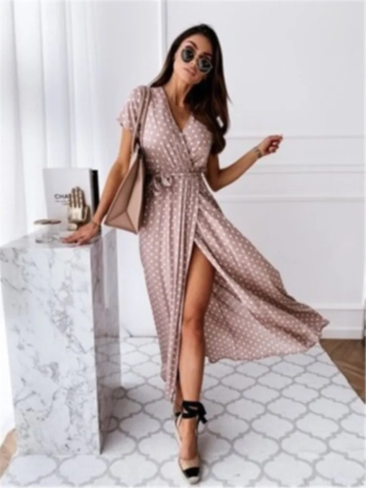 Short Sleeve V Neck Women's Polka Dot Dress 2026 Summer Women's Fashion Long Skirt Slit Women's Beach Vacation Dress Female
Short Sleeve V Neck Women's Polka Dot Dress 2026 Summer Women's Fashion Long Skirt Slit Women's Beach Vacation Dress Female