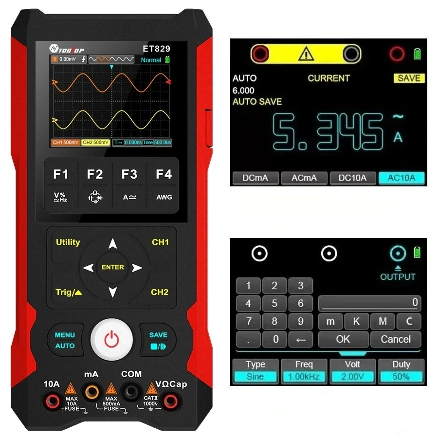 ET829 OSC + DMM + Waveform Generator 3 in 1 80MHz/50MHz Bandwidth Dual Channel Handheld Oscilloscope Innovative AI Waveform Prev
ET829 OSC + DMM + Waveform Generator 3 in 1 80MHz/50MHz Bandwidth Dual Channel Handheld Oscilloscope Innovative AI Waveform Prev