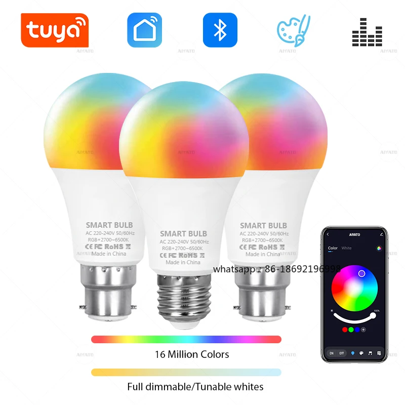 Tuya Bluetooth LED Bulb Dimmable 15W 18W E27 B22 220V RGBCW Color Change Lamps Smart Life APP Group Control Music Rhythm Timing
Tuya Bluetooth LED Bulb Dimmable 15W 18W E27 B22 220V RGBCW Color Change Lamps Smart Life APP Group Control Music Rhythm Timing