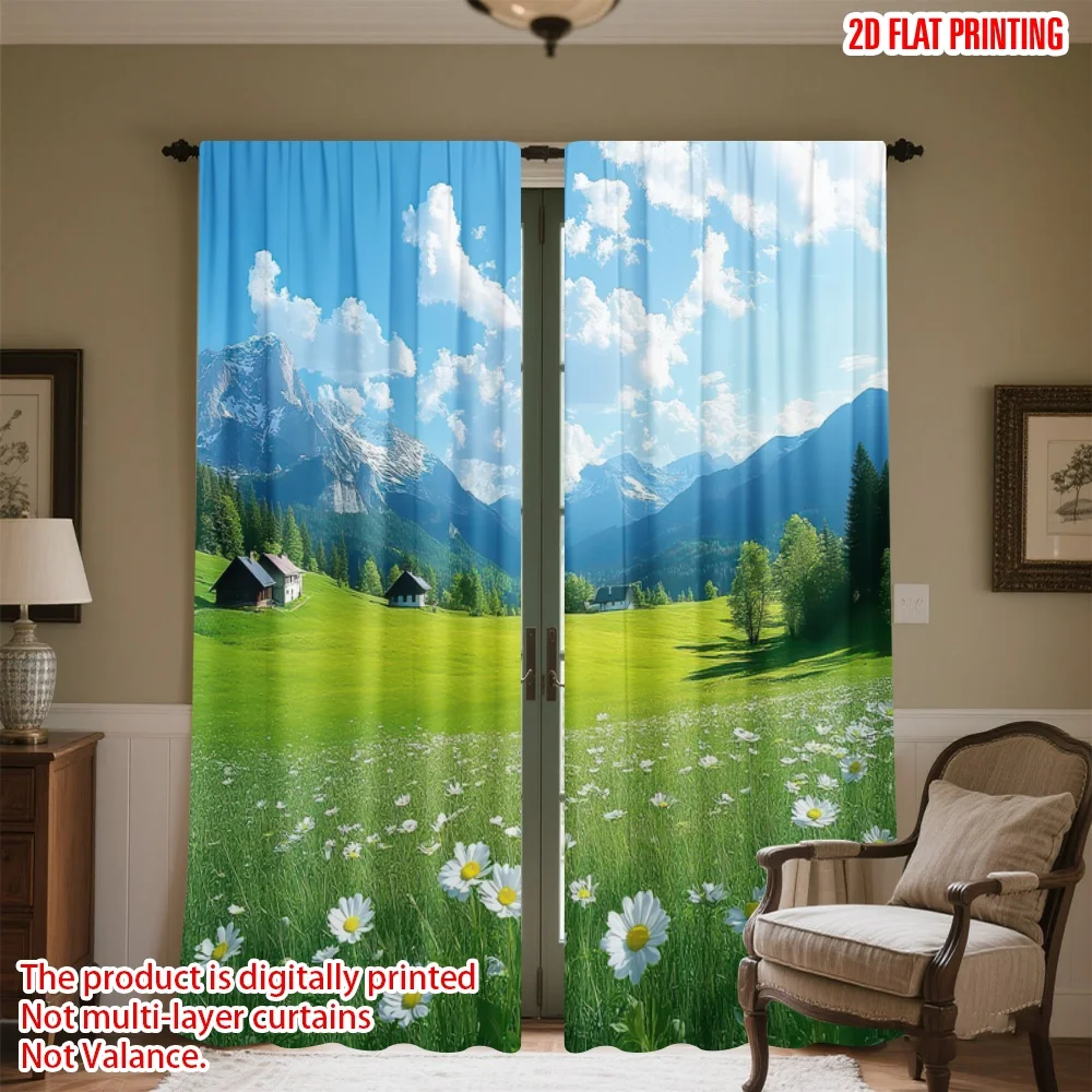 2D flat printing 2pcs Scene Curtain Mountain Meadow with Daisies Digital Printed Polyester Drapes Family Party for Holiday
2D flat printing 2pcs Scene Curtain Mountain Meadow with Daisies Digital Printed Polyester Drapes Family Party for Holiday