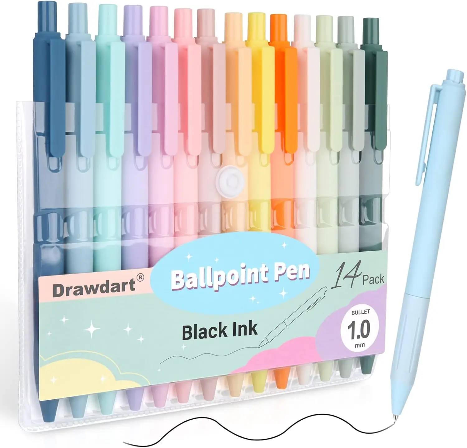 14-Pack Pastel Ballpoint Pens, 1.0mm Black Ink, Retractable for Smooth Writing and Note-Taking
14-Pack Pastel Ballpoint Pens, 1.0mm Black Ink, Retractable for Smooth Writing and Note-Taking