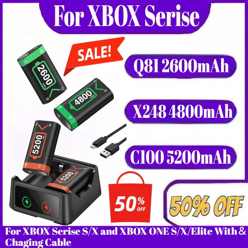 Q81 X248 C100 2*5200 mWh Rechargable Batteries Pack For XBOX Serise S/X and XBOX ONE S/X/Elite With& Chaging Cable
Q81 X248 C100 2*5200 mWh Rechargable Batteries Pack For XBOX Serise S/X and XBOX ONE S/X/Elite With& Chaging Cable