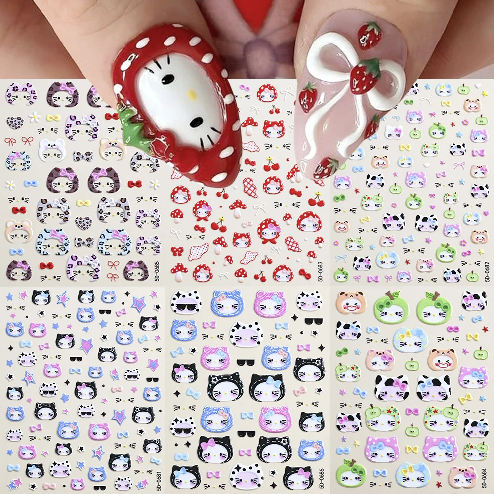 1pc 5D Leopard Print Hello Kitty Nail Art Stickers Cute Cat with Headgear Hat Nail Decals Cherry Apple Bow Design Manicure Decor
1pc 5D Leopard Print Hello Kitty Nail Art Stickers Cute Cat with Headgear Hat Nail Decals Cherry Apple Bow Design Manicure Decor