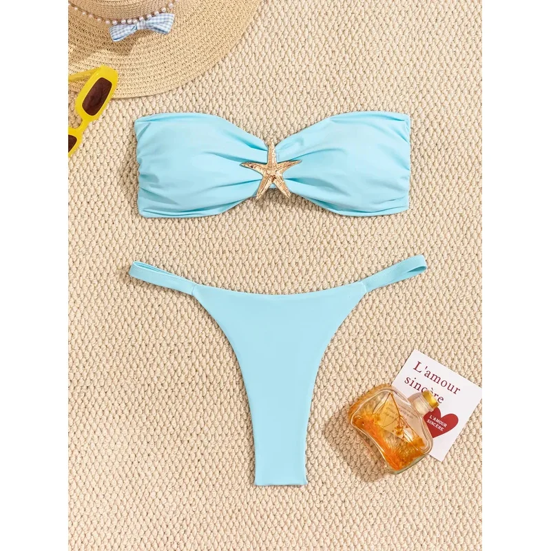 Sexy Bandeau Bikini Set 2026 Women Sky Blue Starfish Ornament Push Up Thong Swimsuit Brazilian Beach Bathing Suit Micro Swimwear
Sexy Bandeau Bikini Set 2026 Women Sky Blue Starfish Ornament Push Up Thong Swimsuit Brazilian Beach Bathing Suit Micro Swimwear