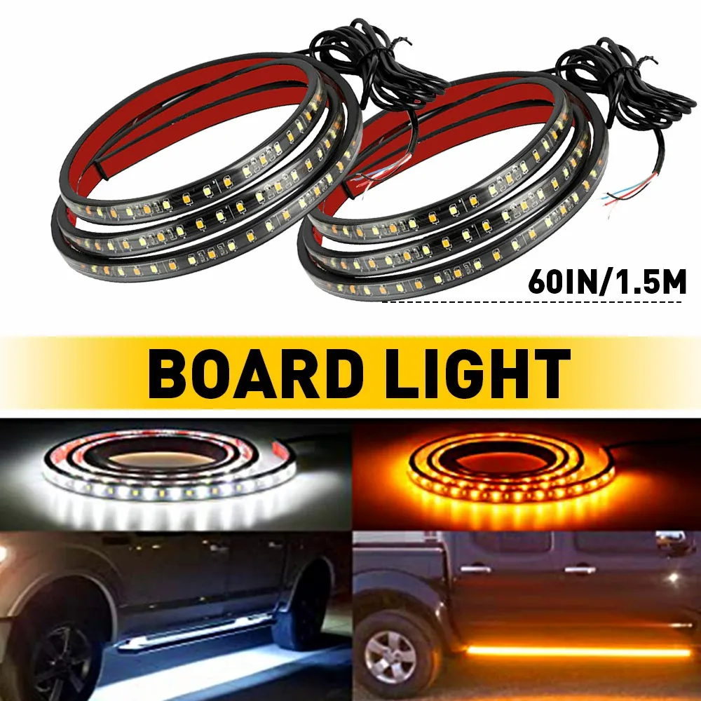 2 шт., 60 дюймов, светодиодный светильник для беговой доски, DRL, боковая полоса, 1,5 м, 2835 SMD, белый, янтарный, указатель поворота, универсальное украшение автомобиля
2 шт., 60 дюймов, светодиодный светильник для беговой доски, DRL, боковая полоса, 1,5 м, 2835 SMD, белый, янтарный, указатель поворота, универсальное украшение автомобиля