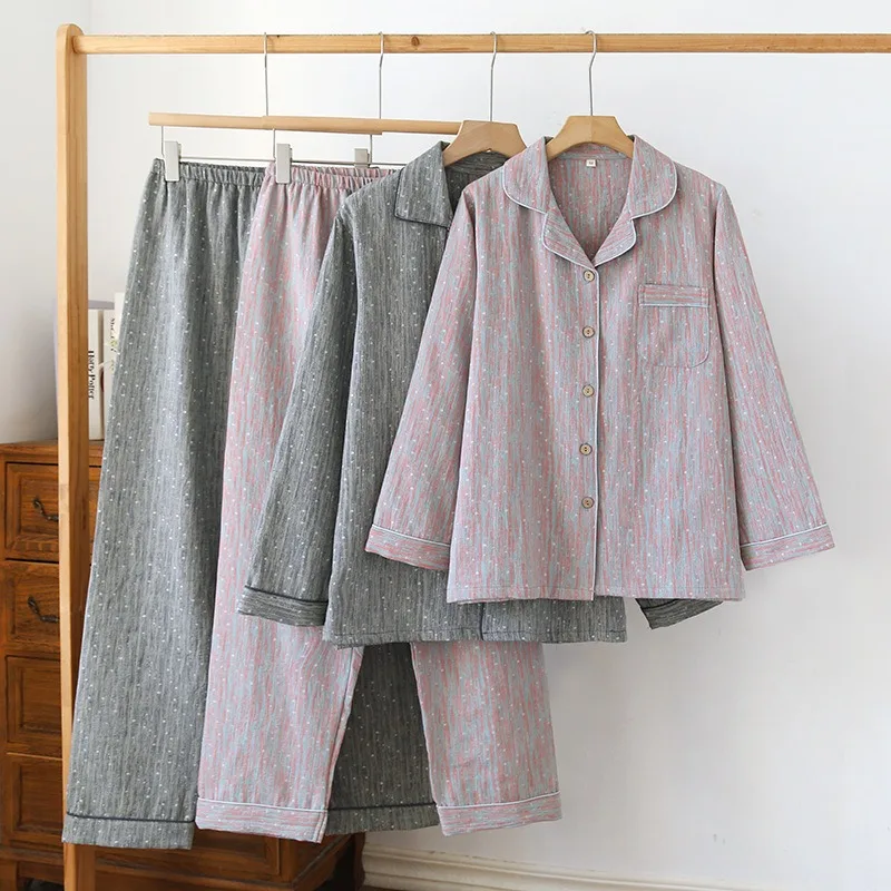 2026 New Spring and Autumn Couple's Pajama Set 100%Cotton Gauze Men's and Women's Long Sleeve Striped Home Clothes Two Piece Set
2026 New Spring and Autumn Couple's Pajama Set 100%Cotton Gauze Men's and Women's Long Sleeve Striped Home Clothes Two Piece Set