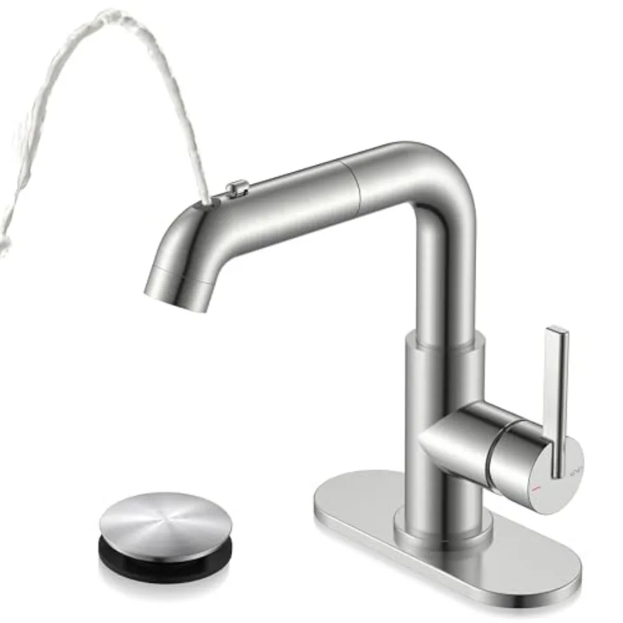 Single Hole Bathroom Faucet with Pull Out Sprayer Brushed Nickel Single Handle Pull Down Vanity Faucet with Pop Up Drain Deck P
Single Hole Bathroom Faucet with Pull Out Sprayer Brushed Nickel Single Handle Pull Down Vanity Faucet with Pop Up Drain Deck P