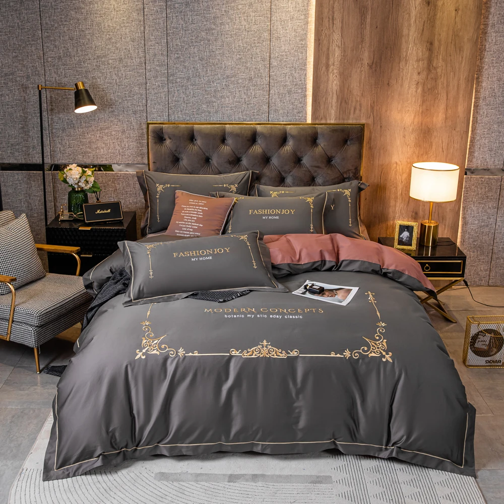 2023 Newest Long-staple Cotton Stitching Embroidery Plain Color Four-piece Bed Linen Cotton Bedding Light Luxury Style Dark Gray 
2023 Newest Long-staple Cotton Stitching Embroidery Plain Color Four-piece Bed Linen Cotton Bedding Light Luxury Style Dark Gray