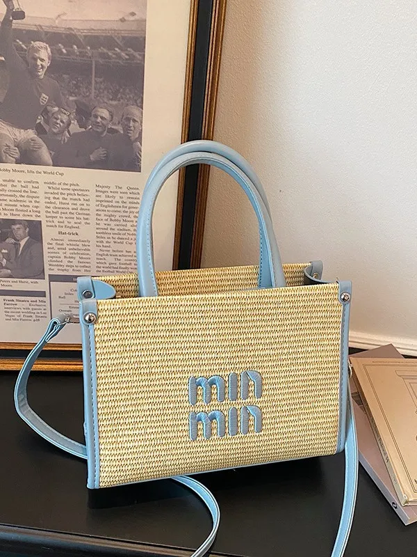 Women Summer Straw Mini Tote Bag, Classic Embroidered Letter Top Handle Purse with Detachable Crossbody Strap
Women Summer Straw Mini Tote Bag, Classic Embroidered Letter Top Handle Purse with Detachable Crossbody Strap