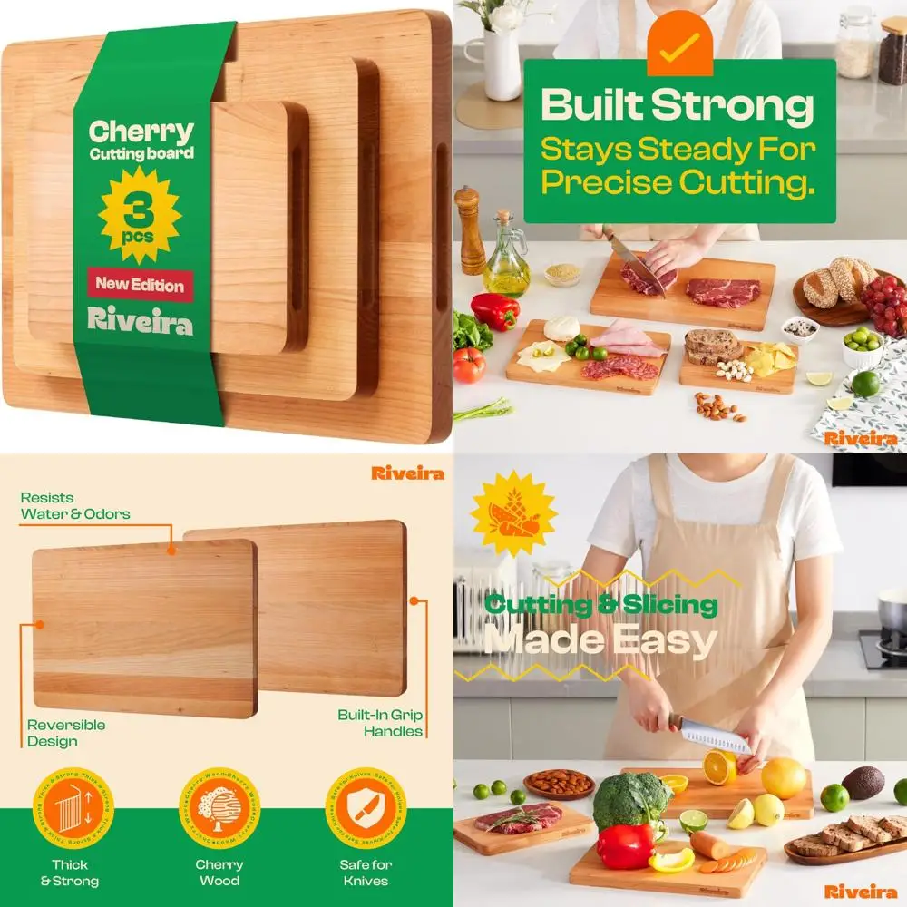Triple Set of Rectangular Cherry Wood Cutting Boards: Versatile and Durable Natural Wooden Boards
Triple Set of Rectangular Cherry Wood Cutting Boards: Versatile and Durable Natural Wooden Boards