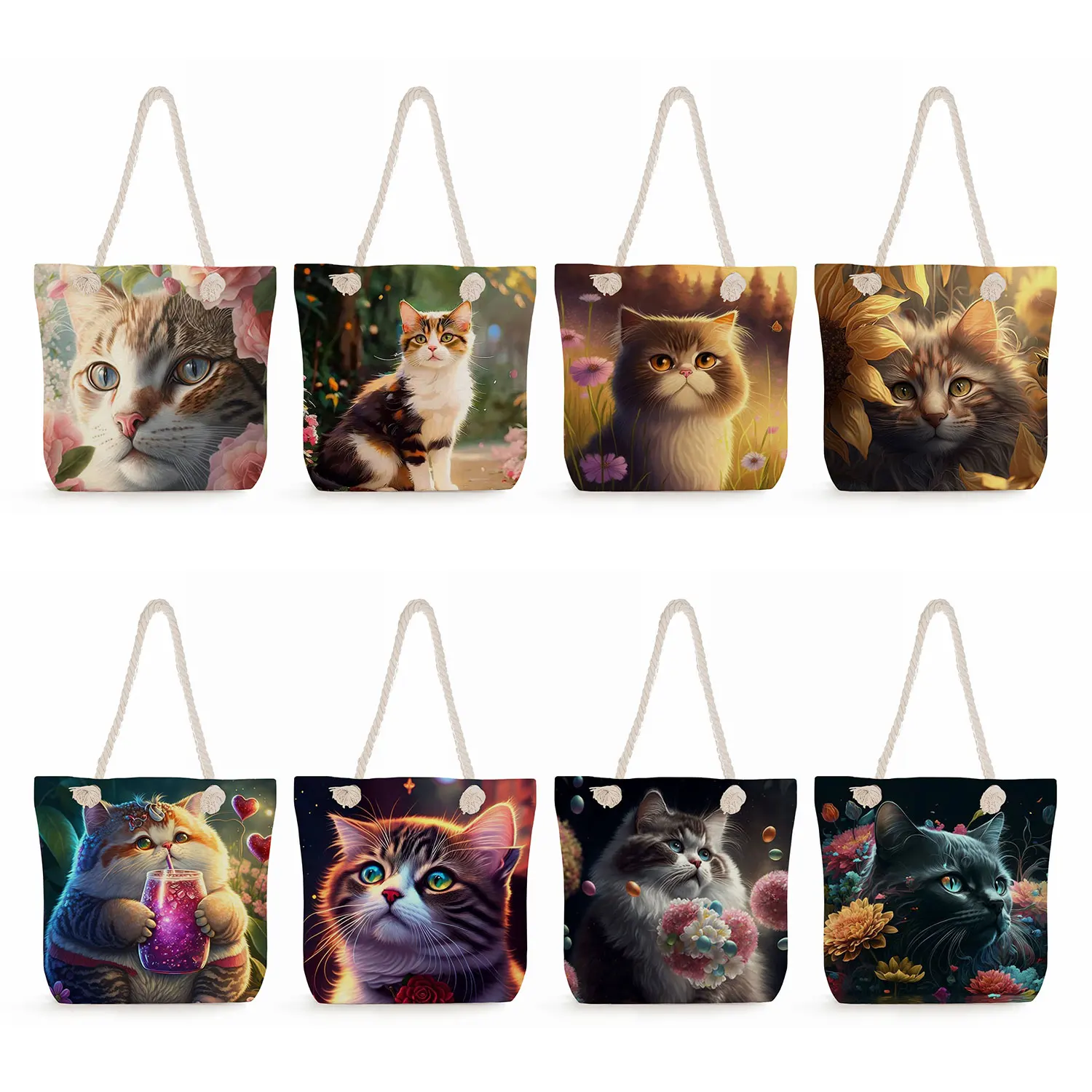 Cute Cartoon Cat Print Women Shopping Bag Fabric Shoulder Bags Fashion Handbags High Capacity Thick Rope Travel Beach Totes Bags
Cute Cartoon Cat Print Women Shopping Bag Fabric Shoulder Bags Fashion Handbags High Capacity Thick Rope Travel Beach Totes Bags