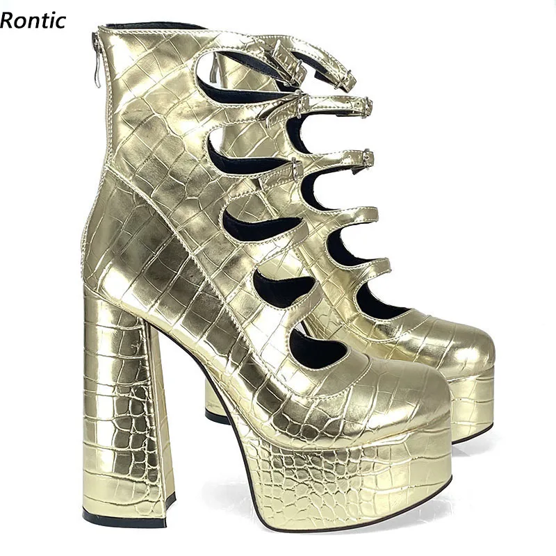 Rontic New Fashion Women Platform Ankle Boots Buckle Strap Chunky Heels Round Toe Pretty Gold Night Club Shoes US Size 5-15
Rontic New Fashion Women Platform Ankle Boots Buckle Strap Chunky Heels Round Toe Pretty Gold Night Club Shoes US Size 5-15