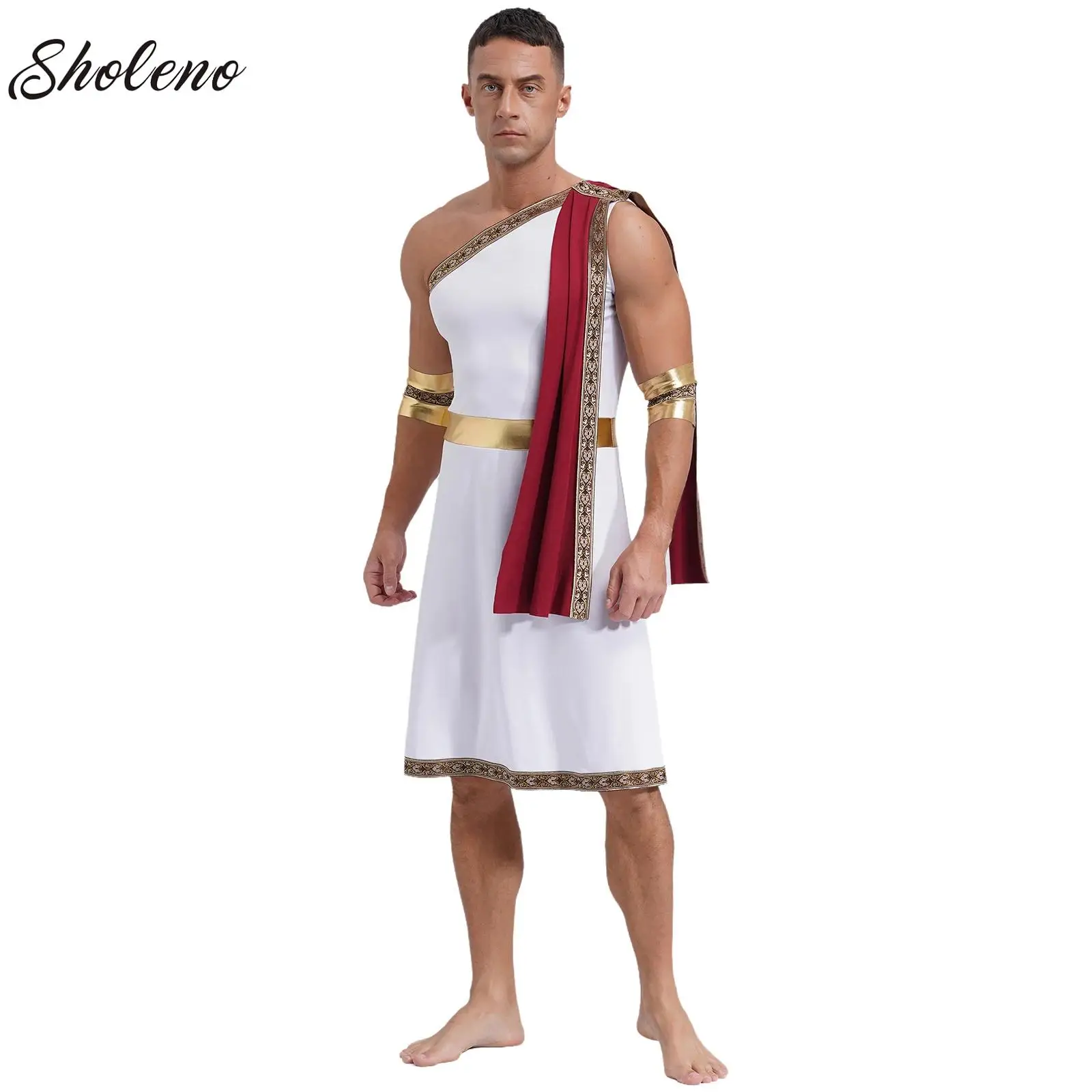 Mens Ancient Egypt Greek God Gladiator Cosplay Costumes Toga with Sleeves One Shoulder Embroidered Roman Robe with Cuffs Set
Mens Ancient Egypt Greek God Gladiator Cosplay Costumes Toga with Sleeves One Shoulder Embroidered Roman Robe with Cuffs Set