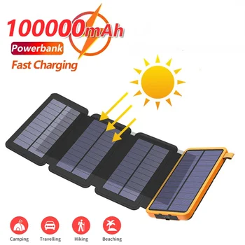 100000mAh Solar Power Bank Camping Portable Folding Waterproof Solar Panels 5V 2A USB Output Device Sun Power For iPhone Huawei