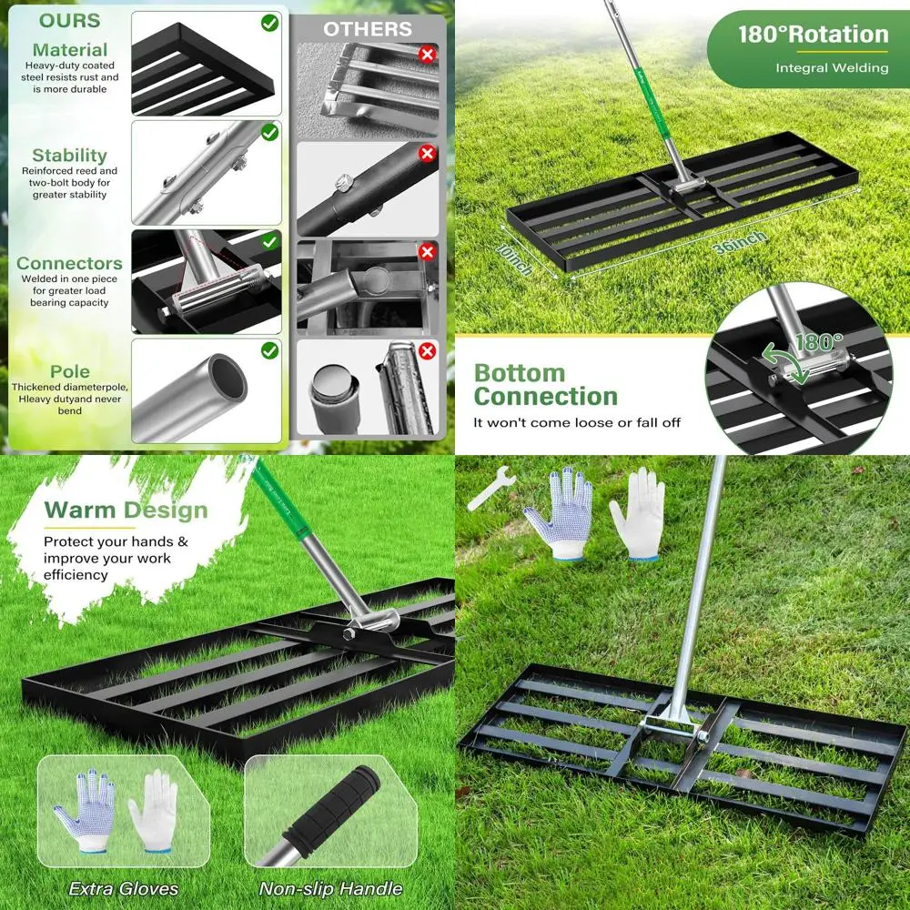 Extended 36x10 Heavy-Duty Lawn Leveling Rake with Adjustable Steel Handle for Yard and Garden Maintenance
Extended 36x10 Heavy-Duty Lawn Leveling Rake with Adjustable Steel Handle for Yard and Garden Maintenance