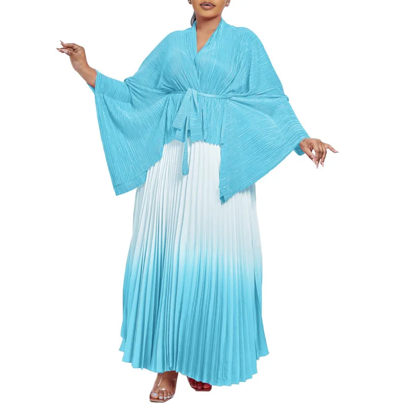VIBE Gradient Women's Set Full Sleeve Belt Blouse Shirt and Pleated Long Skirts Suit Street Two 2 Piece Set Outfit Tracksuit
VIBE Gradient Women's Set Full Sleeve Belt Blouse Shirt and Pleated Long Skirts Suit Street Two 2 Piece Set Outfit Tracksuit