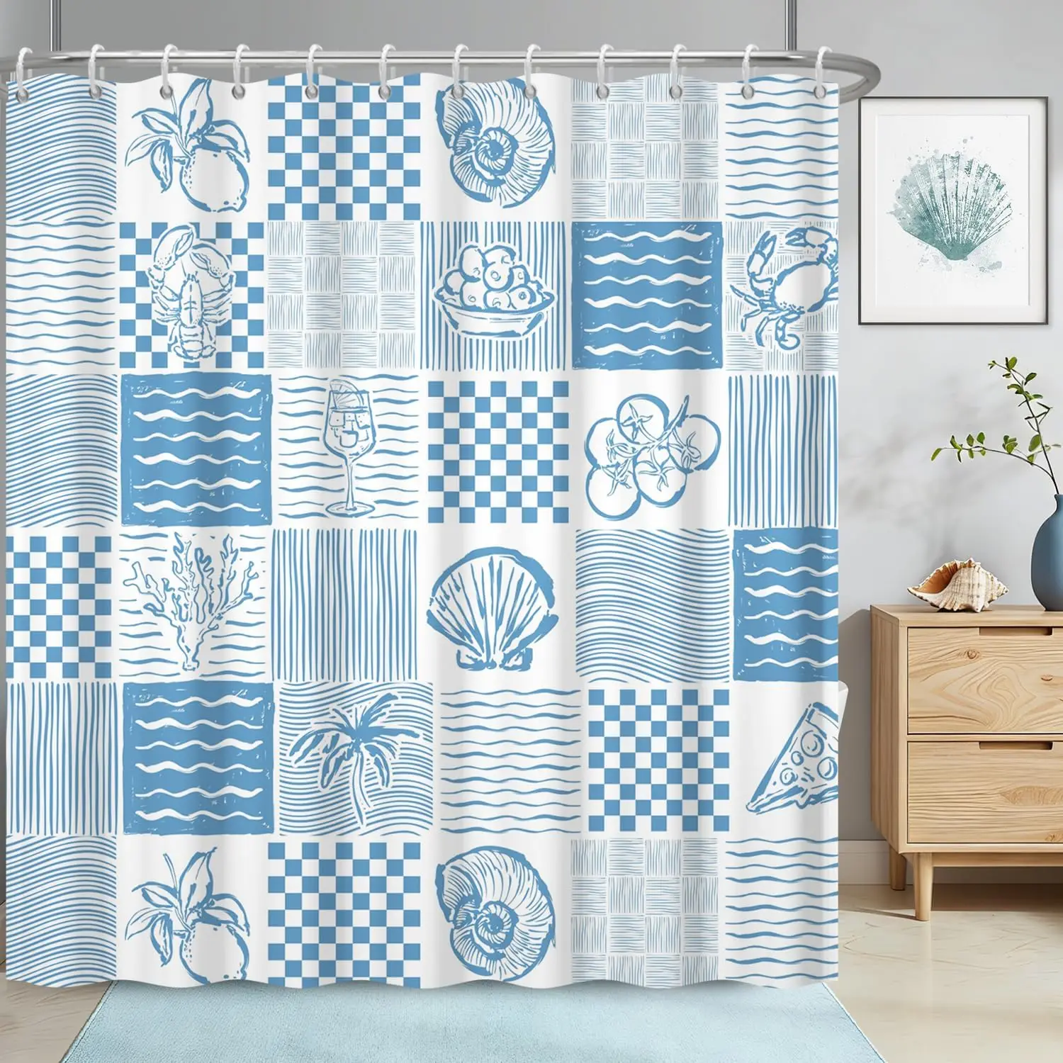 Blue White Nautical Coastal Shower Curtain Bathroom Decor Waterproof Ocean Beach Tropical Tile Print Linens Shower Liner Accesso
Blue White Nautical Coastal Shower Curtain Bathroom Decor Waterproof Ocean Beach Tropical Tile Print Linens Shower Liner Accesso