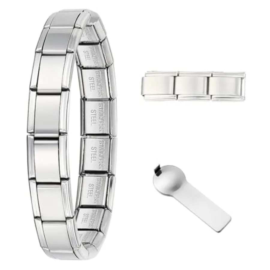 9mm Italian Charm Bracelet Starter Set, Stainless Steel Classic Link Bracelet for Women Men, Adjustable 6.75-8 inch, 18+3 Links
9mm Italian Charm Bracelet Starter Set, Stainless Steel Classic Link Bracelet for Women Men, Adjustable 6.75-8 inch, 18+3 Links
