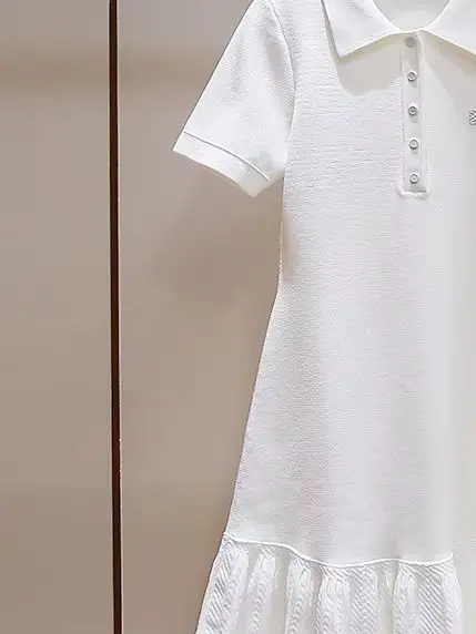 Spring/Summer Women Polo Collar Ruffled Hem Short Sleeve Solid A-line Mini Dress Single Breasted High Waist Fashion Knit Dress
Spring/Summer Women Polo Collar Ruffled Hem Short Sleeve Solid A-line Mini Dress Single Breasted High Waist Fashion Knit Dress