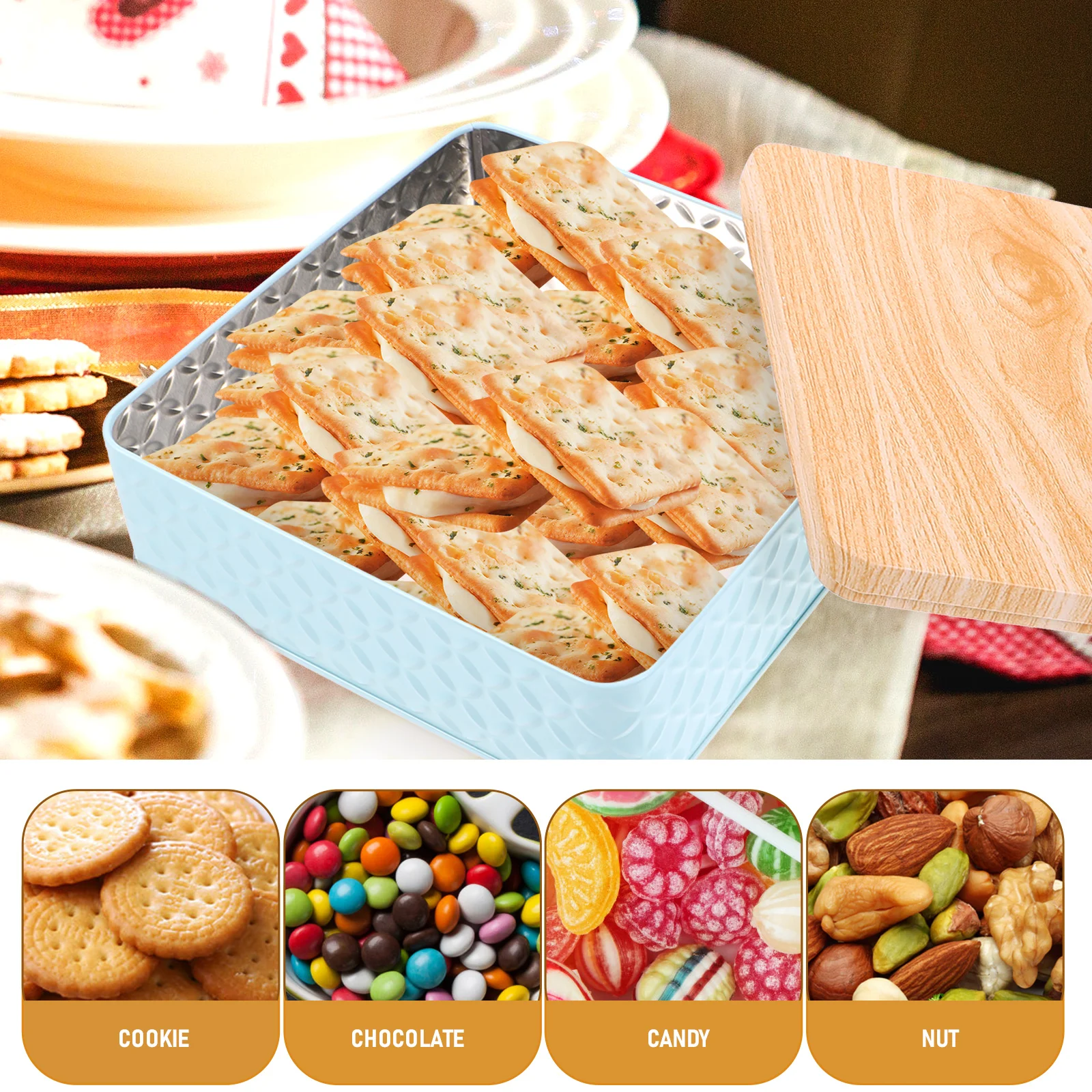 1 Tinplate Box Baking Packaging Square Blue Snack Storage Cookie Tins Empty Lids Airtight Gift Wooden Candy Pastries Kitchen Bar
1 Tinplate Box Baking Packaging Square Blue Snack Storage Cookie Tins Empty Lids Airtight Gift Wooden Candy Pastries Kitchen Bar