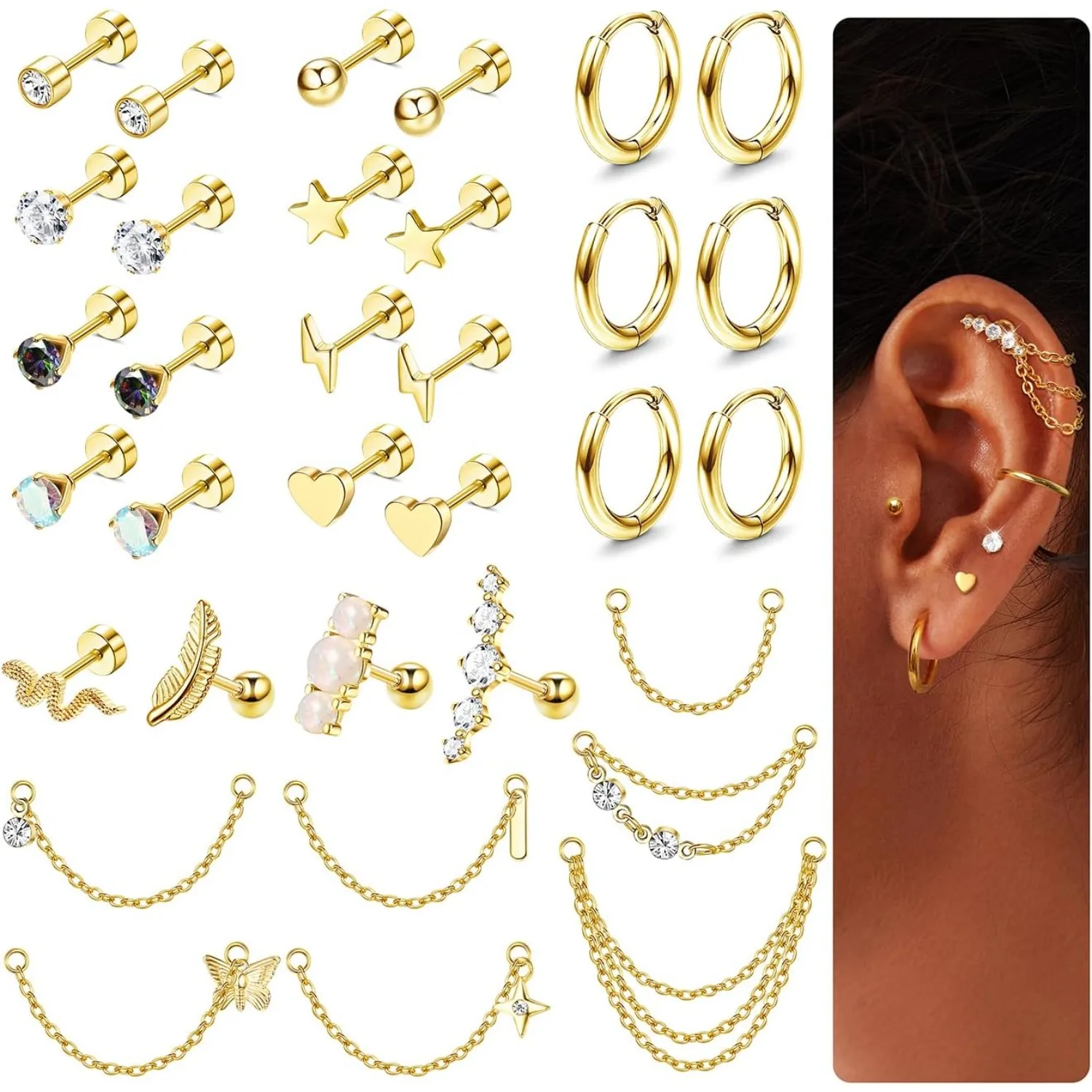 Bobisty 20G Cartilage Earrings Set for Women Men Surgical Steel CZ Opal Flat Back Stud Earrings Hoop Helix Piercing Jewelry
Bobisty 20G Cartilage Earrings Set for Women Men Surgical Steel CZ Opal Flat Back Stud Earrings Hoop Helix Piercing Jewelry