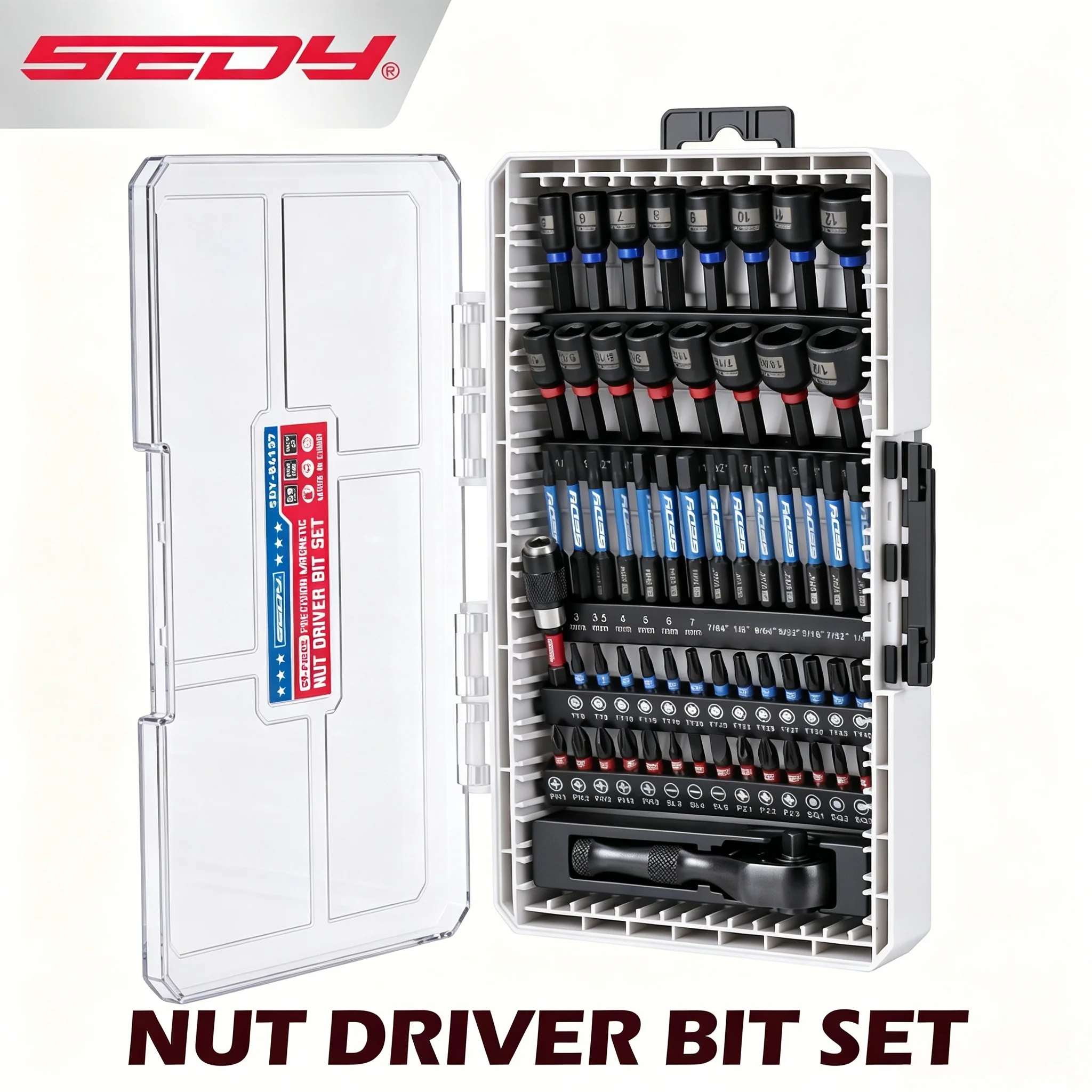SEDY 59 Pcs S2 Steel Assorted Magnetic Nut Driver & Screwdriver Bits Set with Ratchet Wrench, Universal for Drill & Hand Tools
SEDY 59 Pcs S2 Steel Assorted Magnetic Nut Driver & Screwdriver Bits Set with Ratchet Wrench, Universal for Drill & Hand Tools