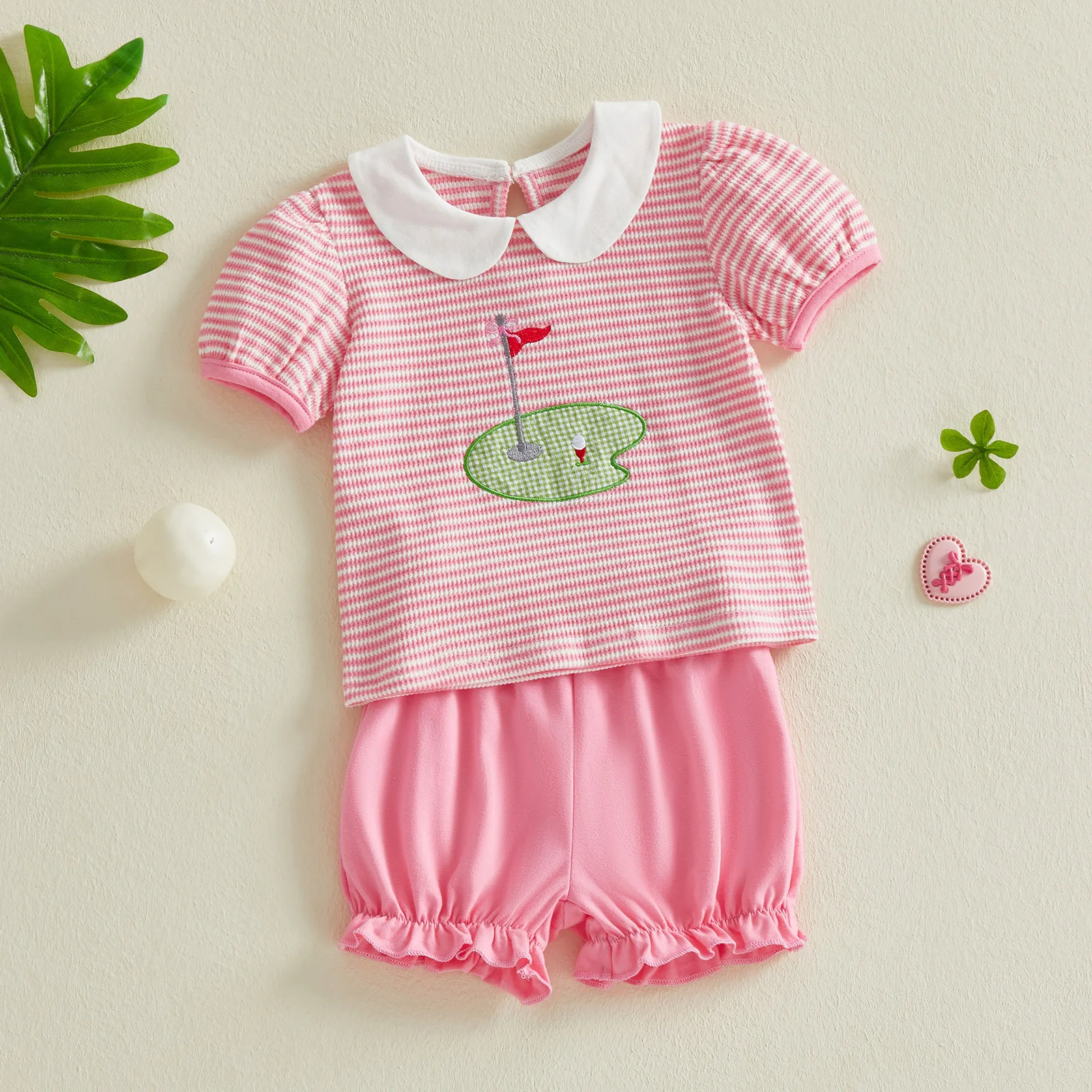 Baby Girls 2 Piece Outfits Golf Themed Embroidery Short Sleeve Doll Collar Striped Tops and Shorts Set
Baby Girls 2 Piece Outfits Golf Themed Embroidery Short Sleeve Doll Collar Striped Tops and Shorts Set