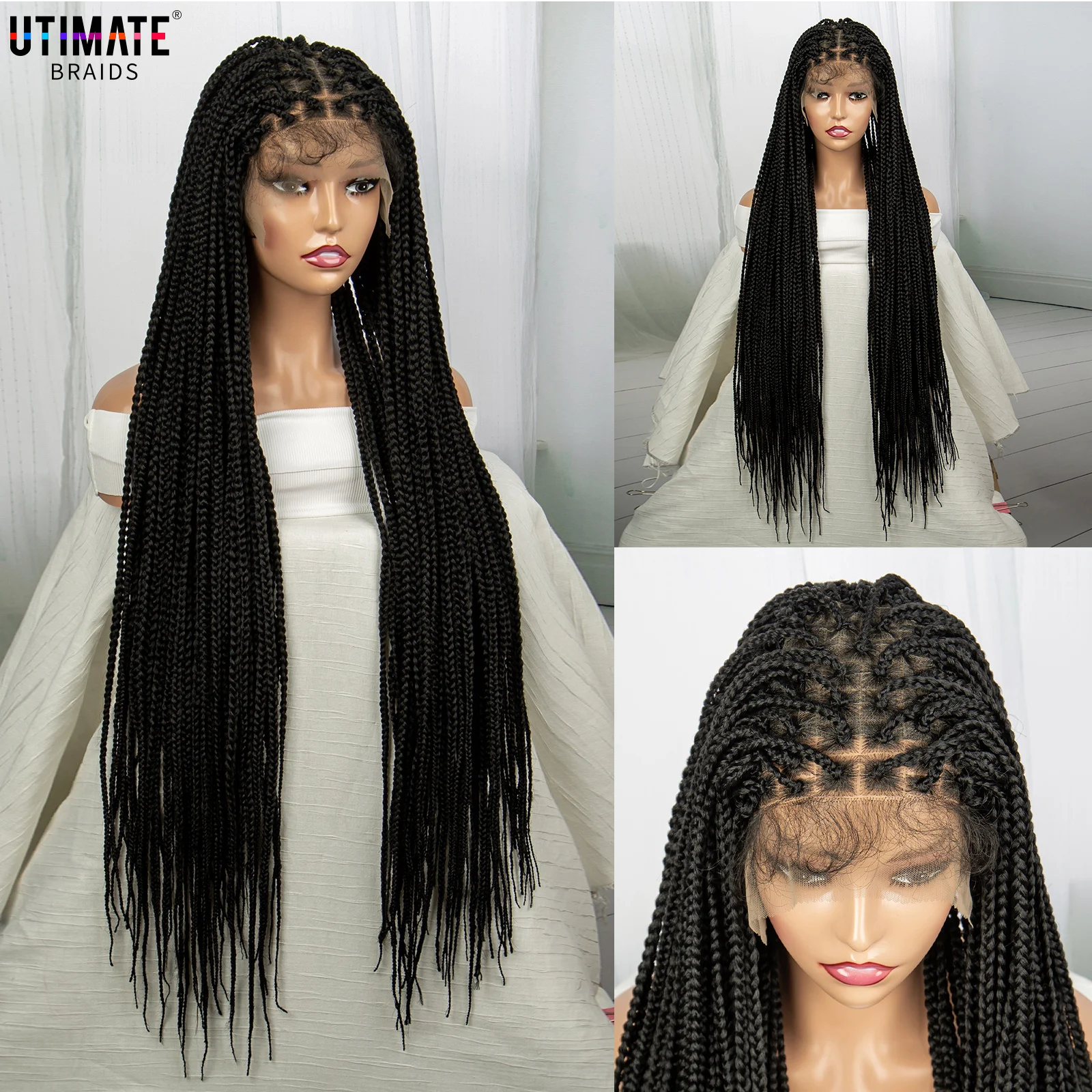 Long Braided Wigs Box Braided Synthetic Wigs Knotless Cornrow Braids Black Lace Frontal Wigs with Baby Hair for Black Women Wear
Long Braided Wigs Box Braided Synthetic Wigs Knotless Cornrow Braids Black Lace Frontal Wigs with Baby Hair for Black Women Wear