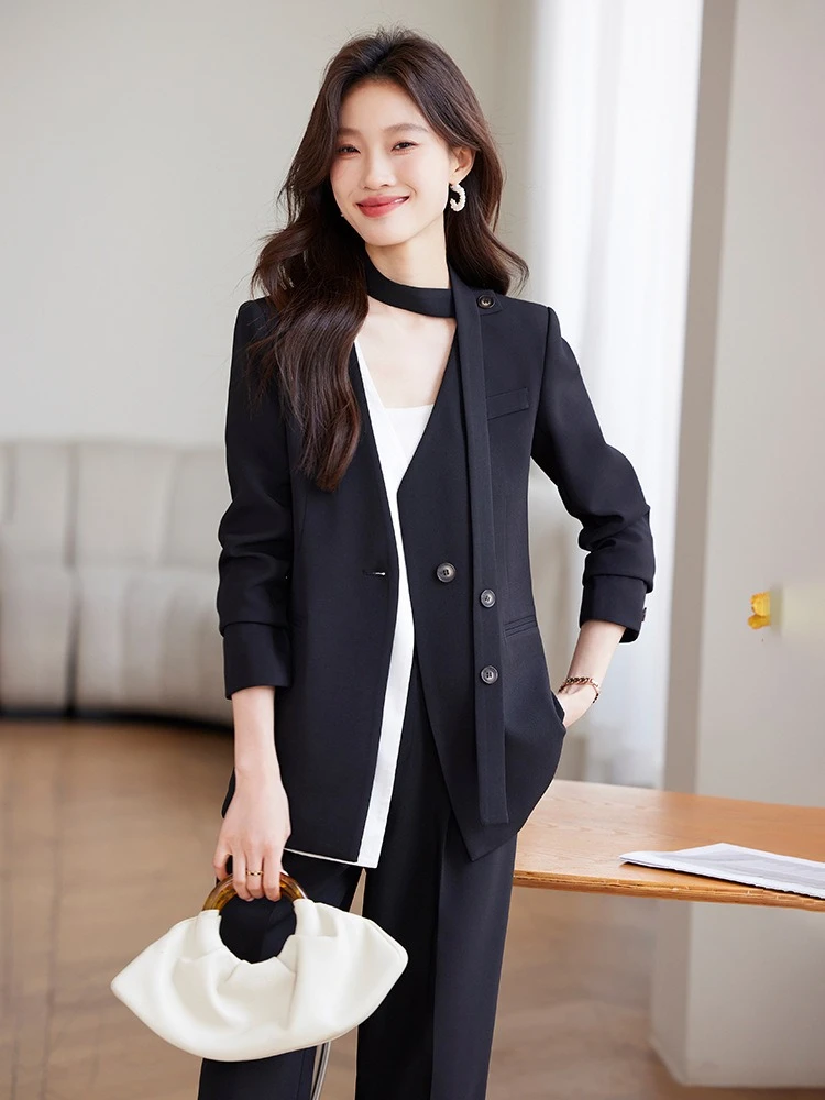 Women's Ribbon V-neck Loose Contrast Color Patchwork Suit Coat High Waist Pants Suit New Fashion Temperament Two Piece Set
Women's Ribbon V-neck Loose Contrast Color Patchwork Suit Coat High Waist Pants Suit New Fashion Temperament Two Piece Set