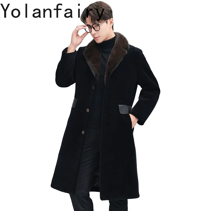YOLANFAIRY Новая мода Куртки для стрижки овец Мужские зимние длинные пальто из 100% шерсти выше колена Мужская куртка-пуховик с норковым воротником
YOLANFAIRY Новая мода Куртки для стрижки овец Мужские зимние длинные пальто из 100% шерсти выше колена Мужская куртка-пуховик с норковым воротником