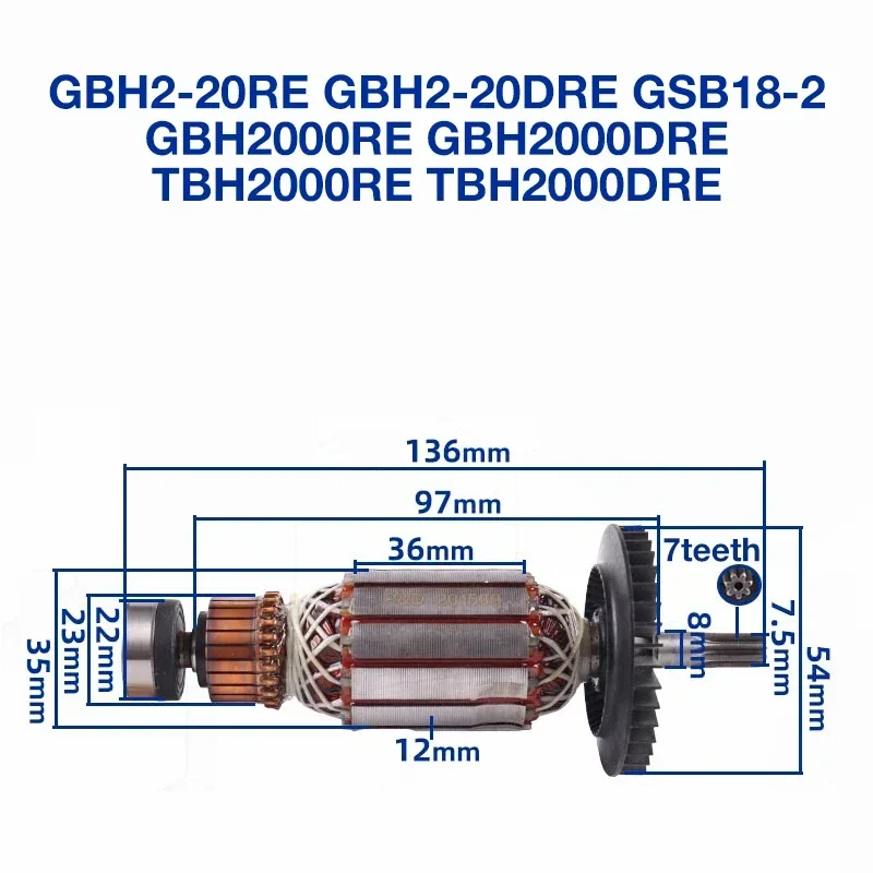 Молотковый якорь для Bosch GBH2-20 DRE GBH2-20RE TBH GBH2000RE DRE, 7 зубьев, детали для замены якоря
Молотковый якорь для Bosch GBH2-20 DRE GBH2-20RE TBH GBH2000RE DRE, 7 зубьев, детали для замены якоря