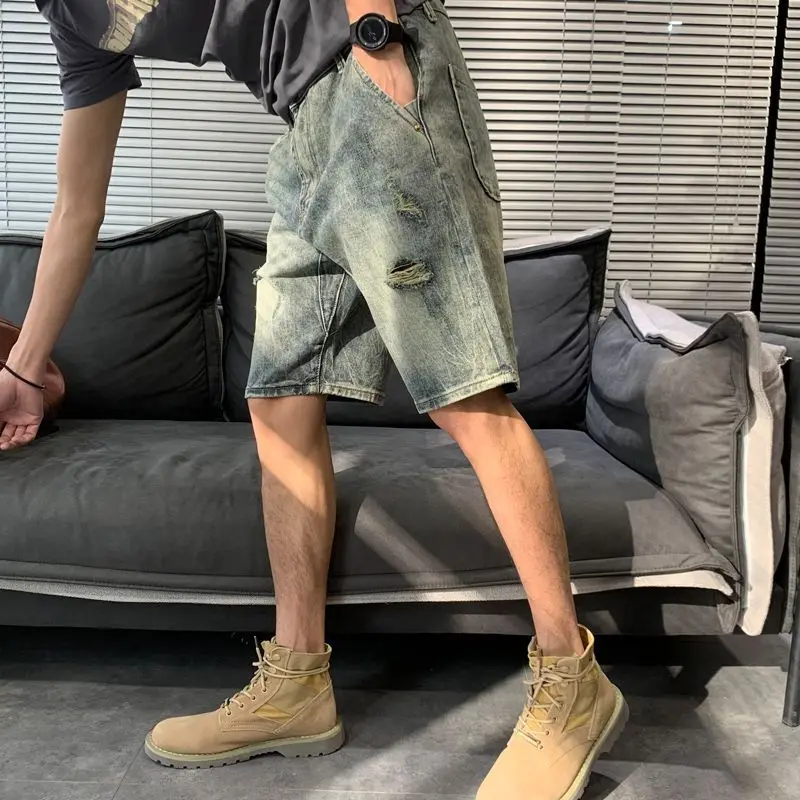 Men's Ripped Denim Shorts Summer Thin High Street American Vintage Loose Fit Five Pocket Casual Middle Length Pants
Men's Ripped Denim Shorts Summer Thin High Street American Vintage Loose Fit Five Pocket Casual Middle Length Pants
