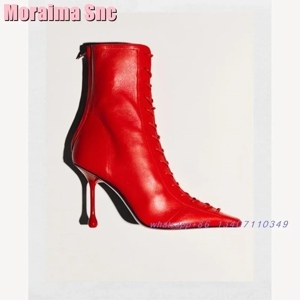Lace-up Pointed Toe Stiletto High Heel Ankle Boots Back Zipper Sexy Fashion Women's Short Boots Autumn Winter Red Solid 2025 New
Lace-up Pointed Toe Stiletto High Heel Ankle Boots Back Zipper Sexy Fashion Women's Short Boots Autumn Winter Red Solid 2025 New