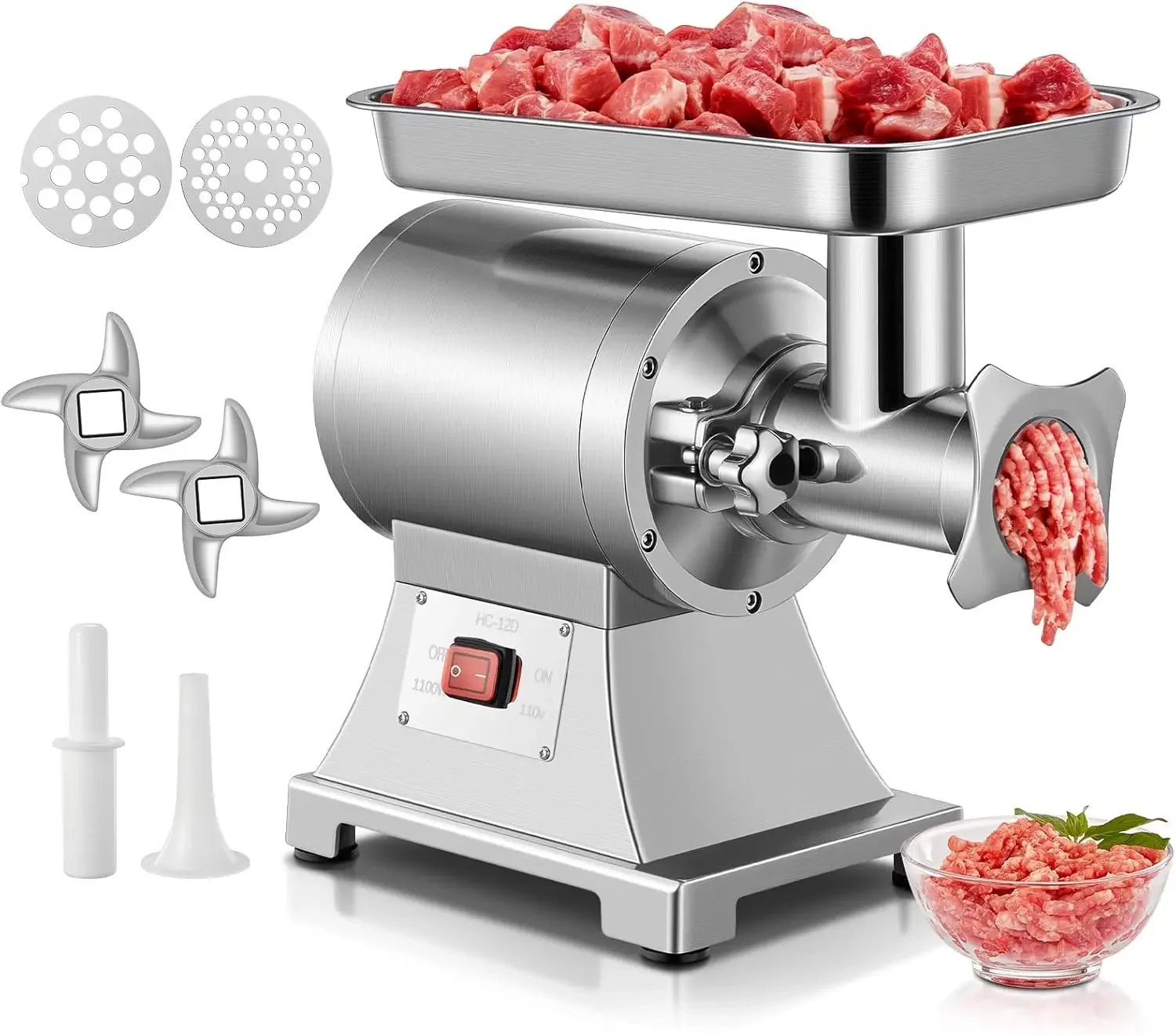 Commercial Meat Grinder, 1100W Electric Meat Grinder Heavy Duty, 330LBS/H Meat Mincer with 2 Blades, 2 Cutting Plates, Sausage T
Commercial Meat Grinder, 1100W Electric Meat Grinder Heavy Duty, 330LBS/H Meat Mincer with 2 Blades, 2 Cutting Plates, Sausage T