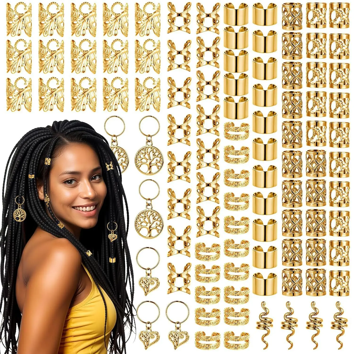 100pcs Imitation Gold Braid Cuffs for Dreadlocks Electroplated Hair Rings Clips for Locs Extensions Easy Install Daily Accessory
100pcs Imitation Gold Braid Cuffs for Dreadlocks Electroplated Hair Rings Clips for Locs Extensions Easy Install Daily Accessory