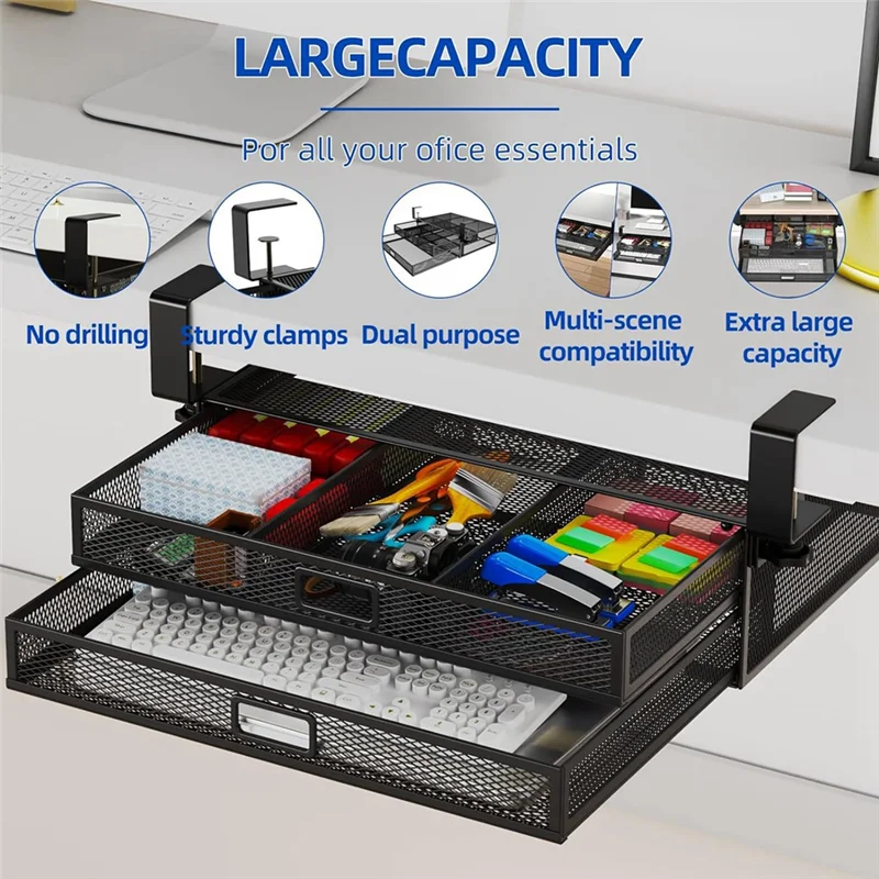 AF91-Under Desk Drawer Organizer No Drilling 2 Slide Out Drawer Under Desk Storage Drawer Clamp On Under For Home And Office
AF91-Under Desk Drawer Organizer No Drilling 2 Slide Out Drawer Under Desk Storage Drawer Clamp On Under For Home And Office
